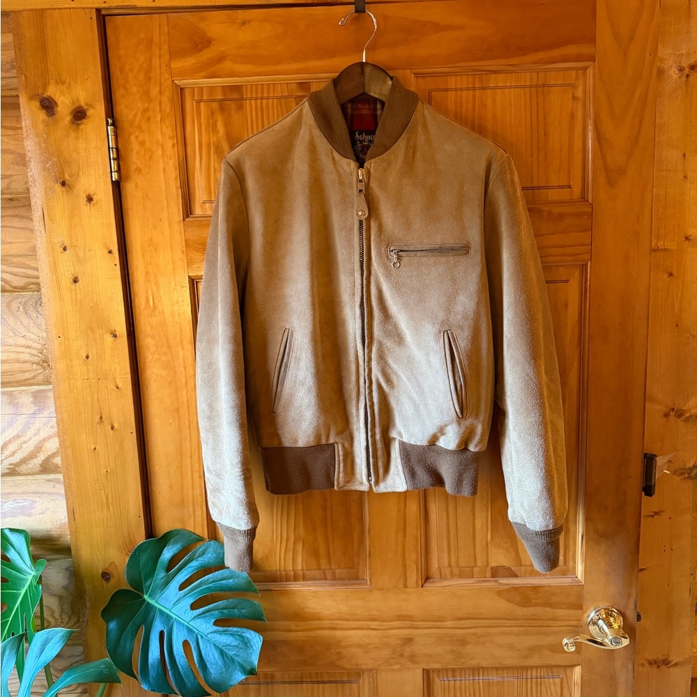 Schott NYC Men’s Suede Leather Bomber Jacket Sz Large in Tan Beige